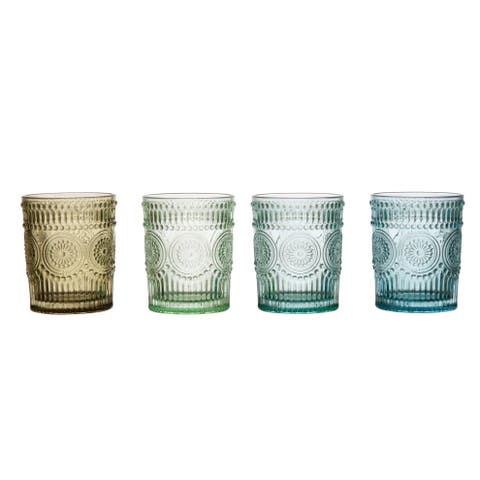 12 oz. Embossed Drinking Glass, 4 Colors