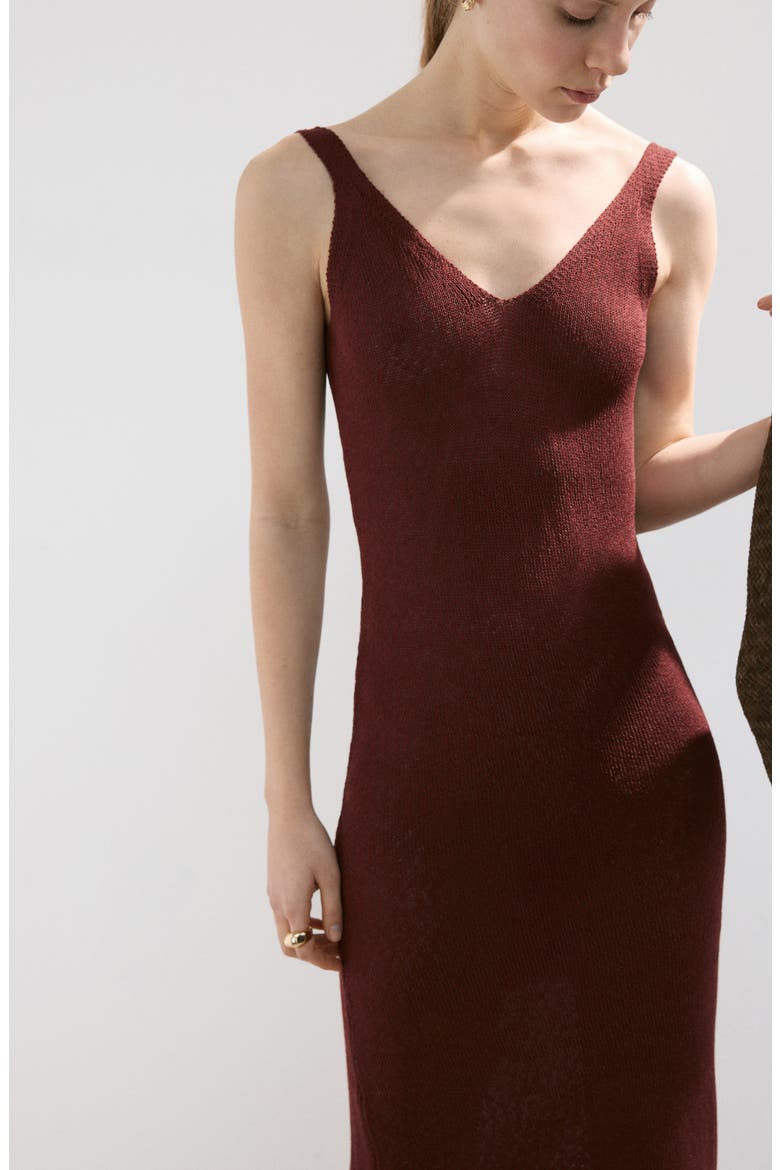 V-Neck Knit Midi Dress, Alternate, color, BURNT ORANGE
