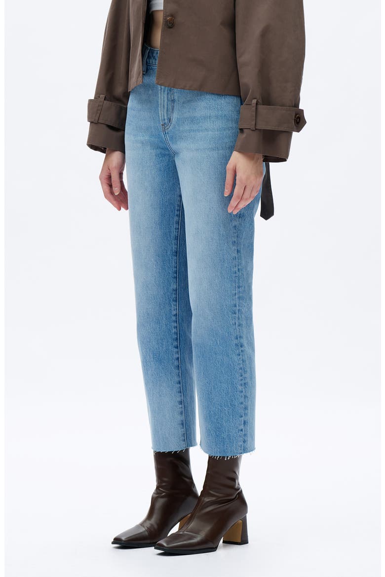 High Waist Raw Hem Ankle Straight Leg Jeans, Alternate, color, MEDIUM BLUE