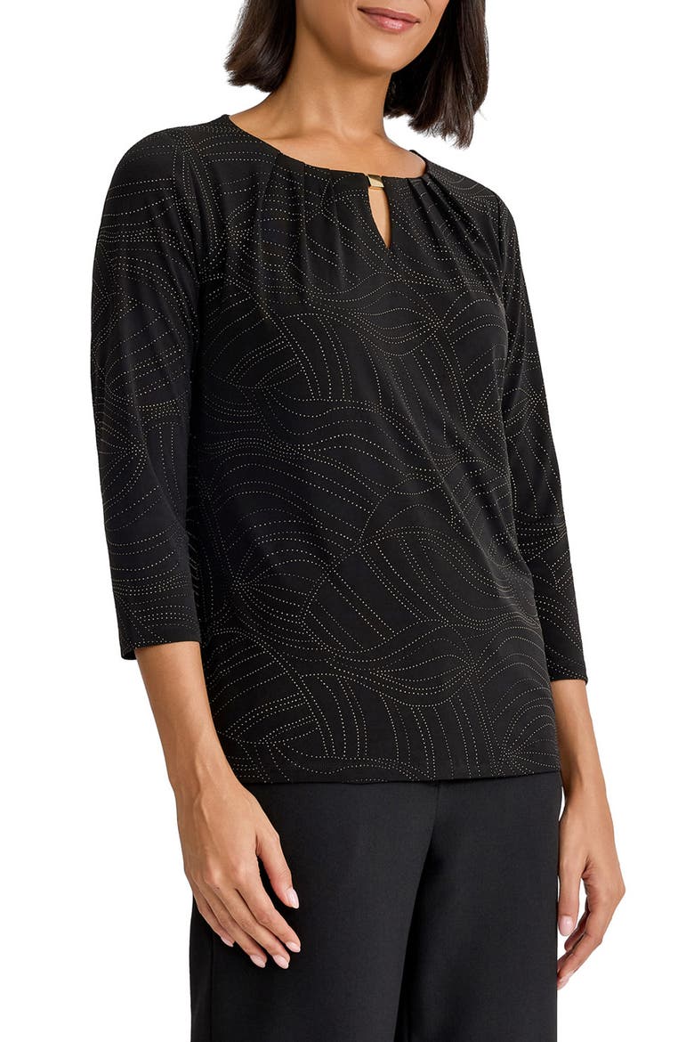Pleated Three Quarter Sleeve Top, Alternate, color, BLACK/ GOLD