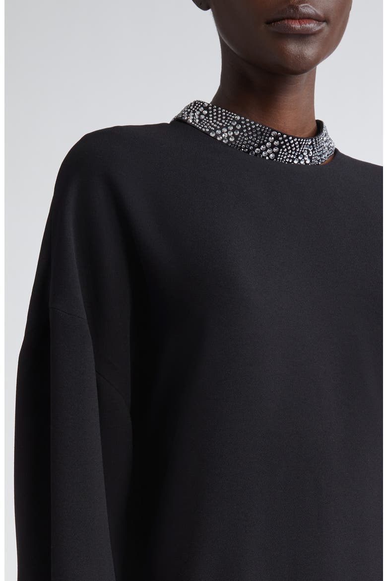 Satin Trim Long Sleeve Dress, Alternate, color, BLACK
