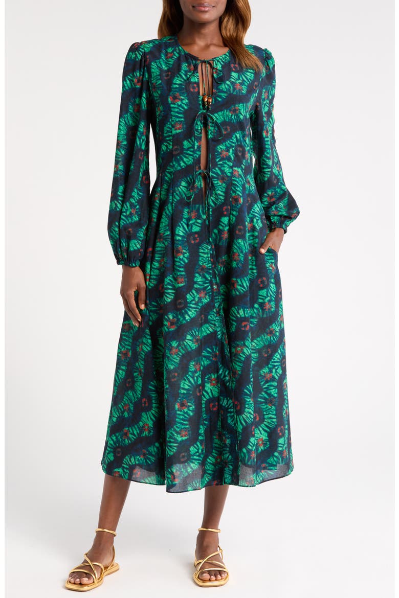 Amina Long Sleeves Cotton Blend Cover-Up Dress, Alternate, color, OASIS