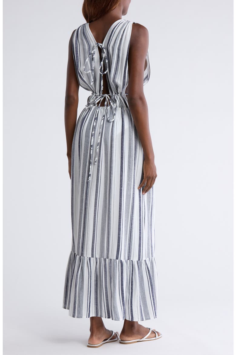Ruched Plunge Maxi Cover-Up Dress, Alternate, color, NAVY STRIPE