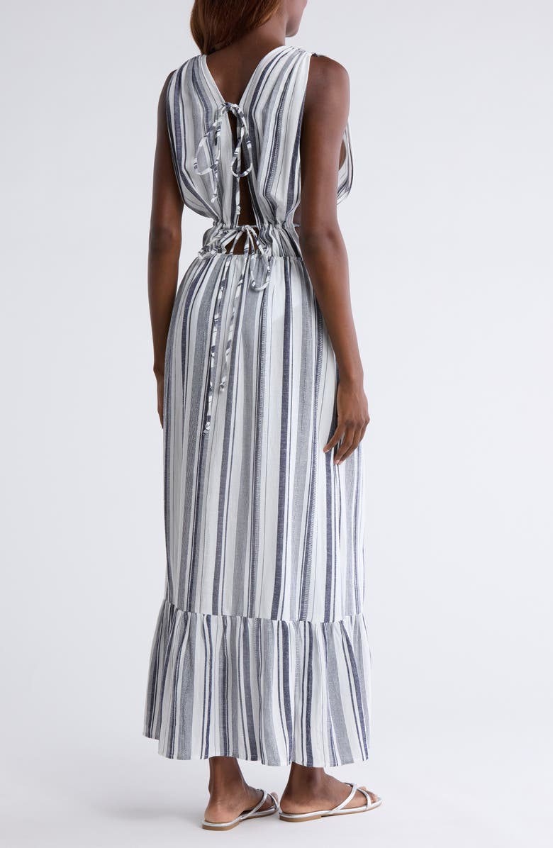 Nordstrom Ruched Plunge Maxi Cover-Up Dress, Alternate, color, Navy Stripe