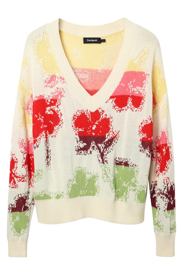 Oversize Floral Pullover, Alternate, color, IVORY MULTI