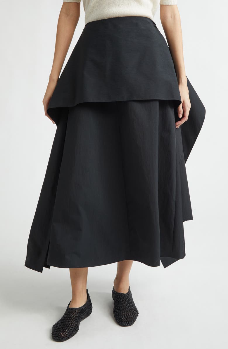 EENK Layered Cotton & Nylon Skirt, Main, color, Black