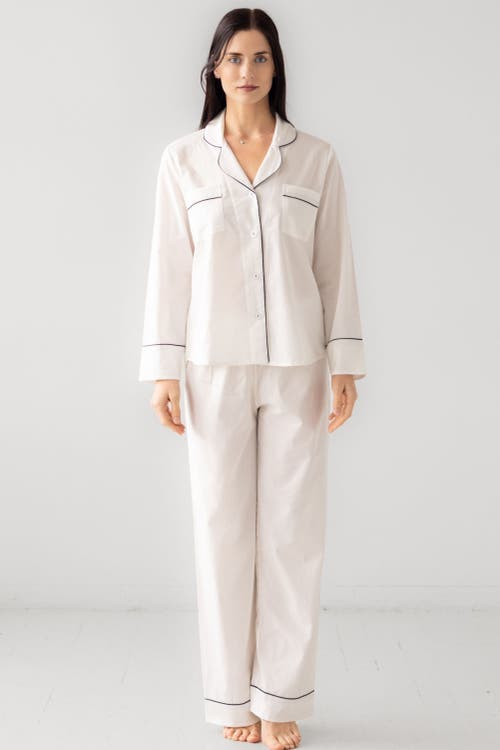 Salua Classic Woven Cotton Pajama Set In White