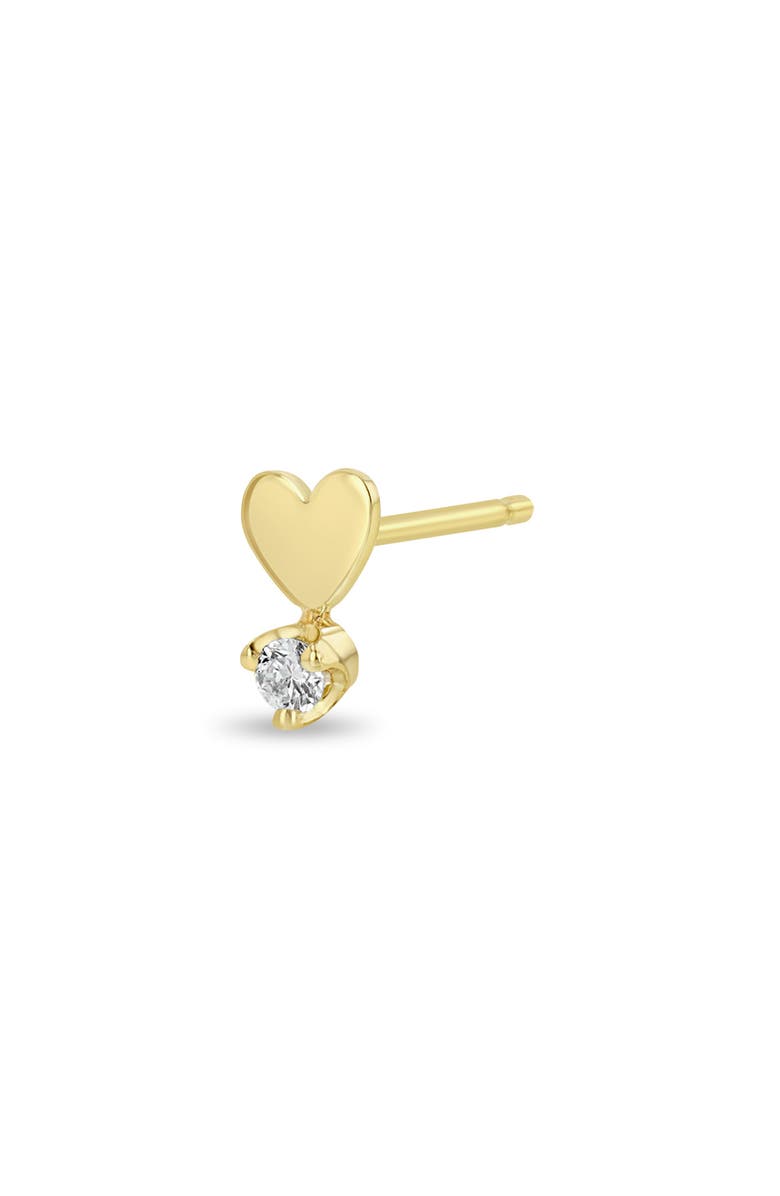 Zoë Chicco Itty Bitty Heart & Prong Diamond Single Stud Earring, Main, color, 14K Yellow Gold