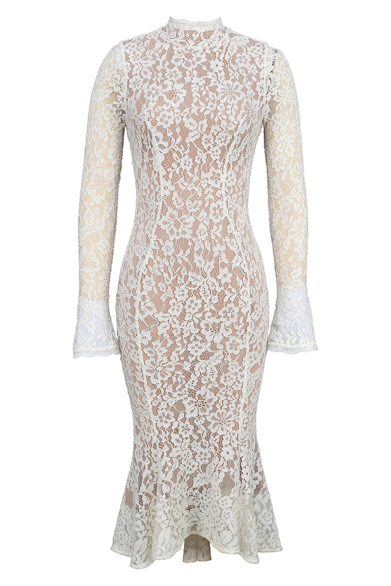 Sophia Long Sleeve Lace Midi Dress, Alternate, color, IVORY