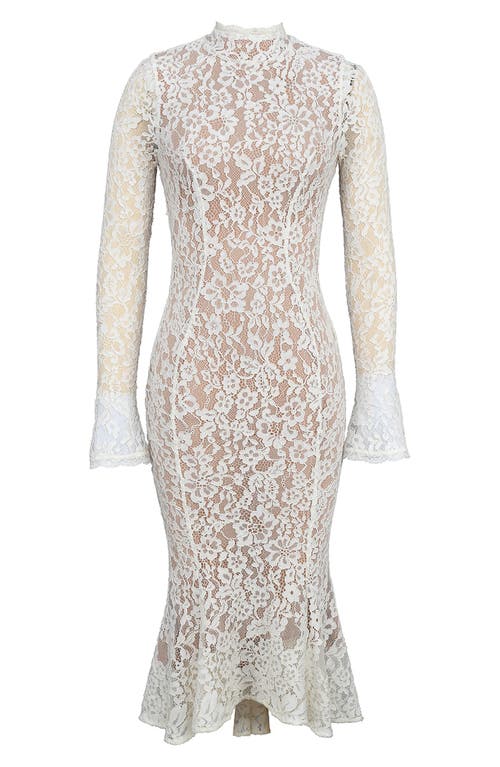 House Of Cb Sophia Long Sleeve Lace Midi Dress In Ivory