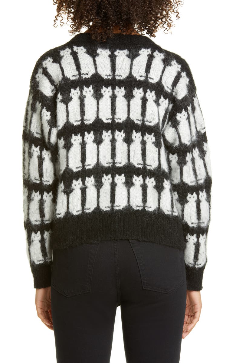 Ashley Williams Cat Jacquard Mohair Cardigan, Alternate, color, 