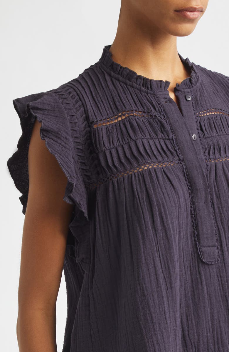 Reiss Florie Pintuck Ruffle Top, Alternate, color, Navy