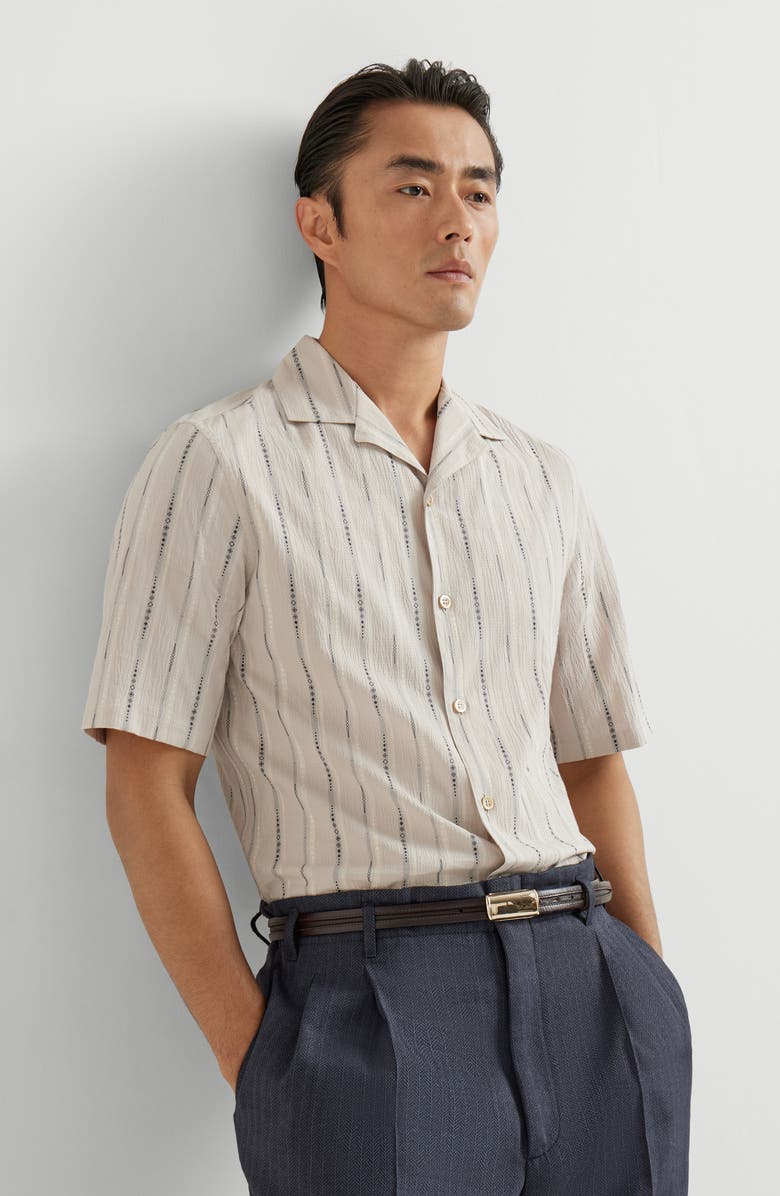 Brunello Cucinelli Seersucker shirt, Alternate, color, Panama