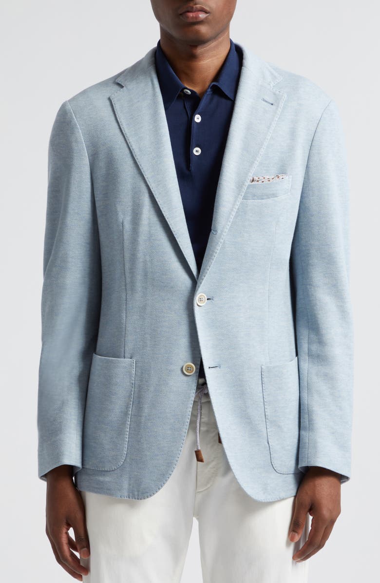 Eleventy Cotton & Cashmere Twill Blazer with Removable Hooded Bib, Alternate, color, Baby Blue