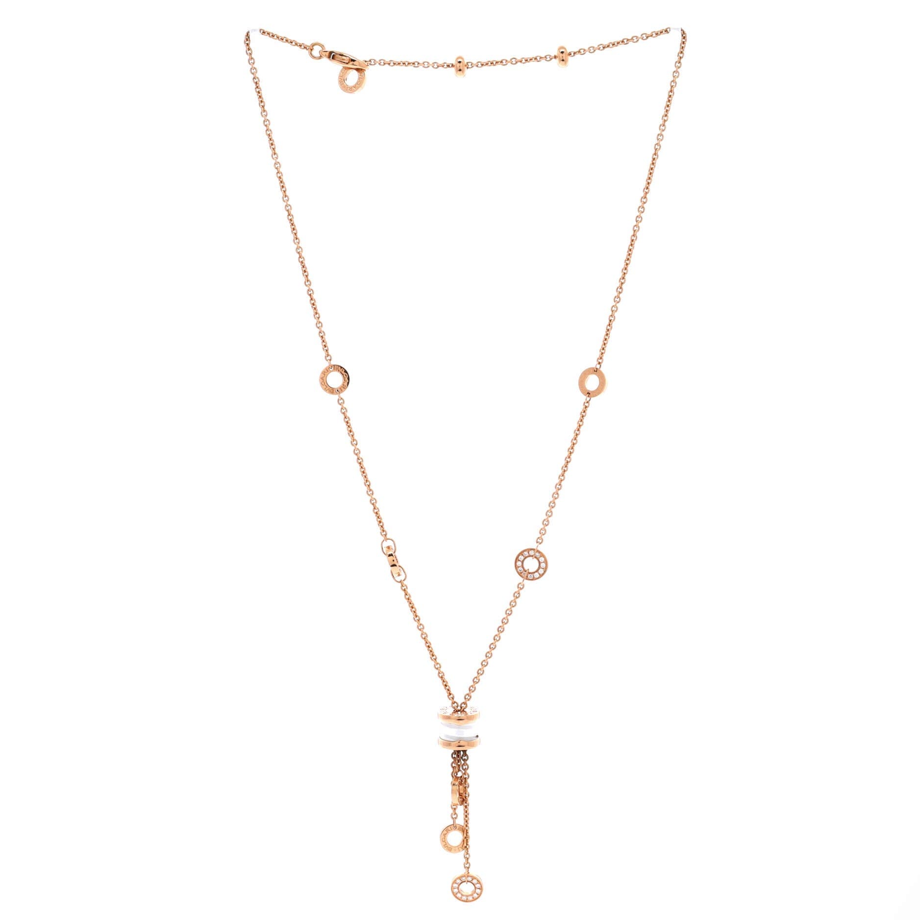 B.Zero1 3 Charm Necklace 18K Rose Gold and Ceramic and Diamonds, Alternate, color, Metallic Gold