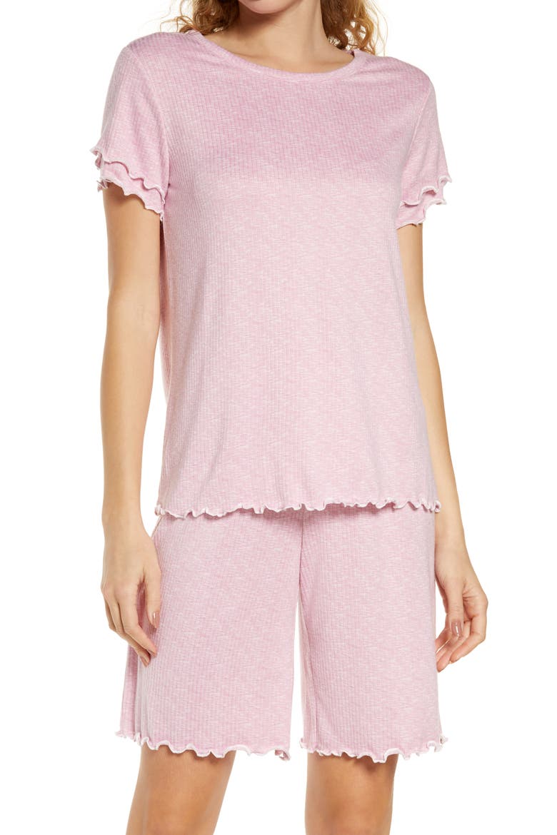 Lettuce Edge Short Pajamas, Main, color, CAMEO PINK SPACE DYE RIB