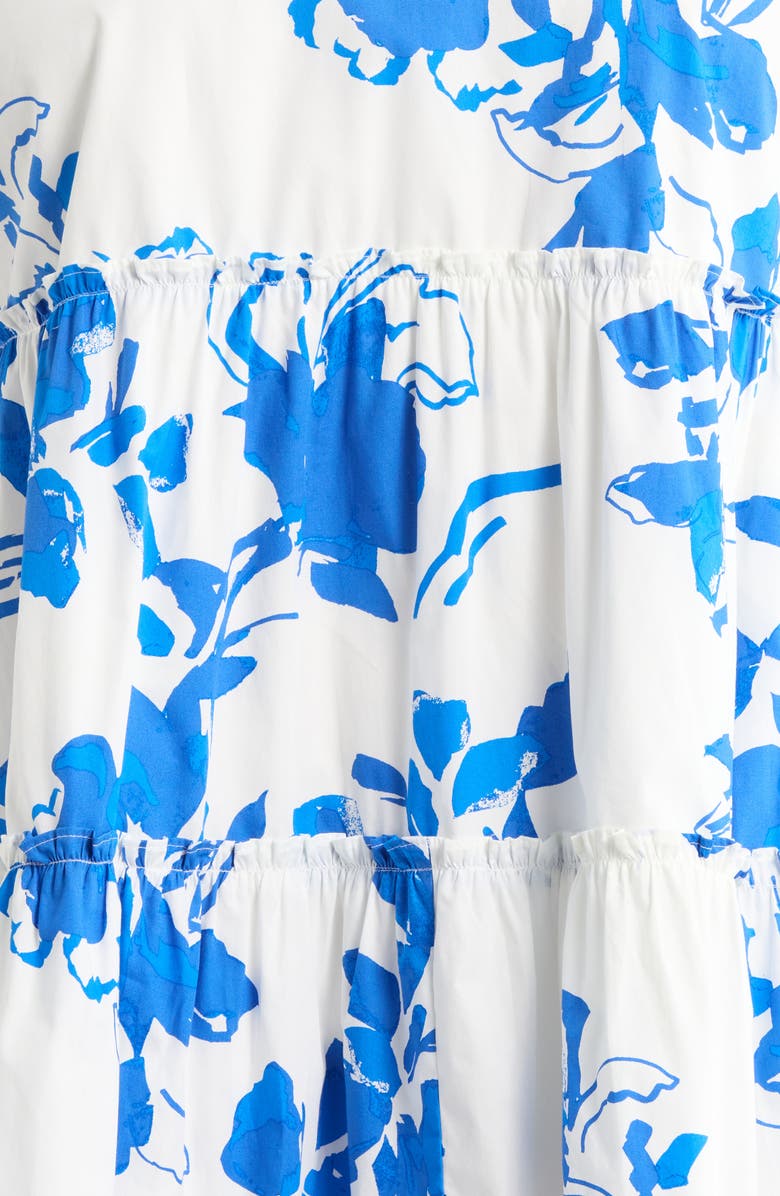 SUGARLIPS Aby Floral Dixie Tiered Cotton Dress, Alternate, color, White Cobalt Multi