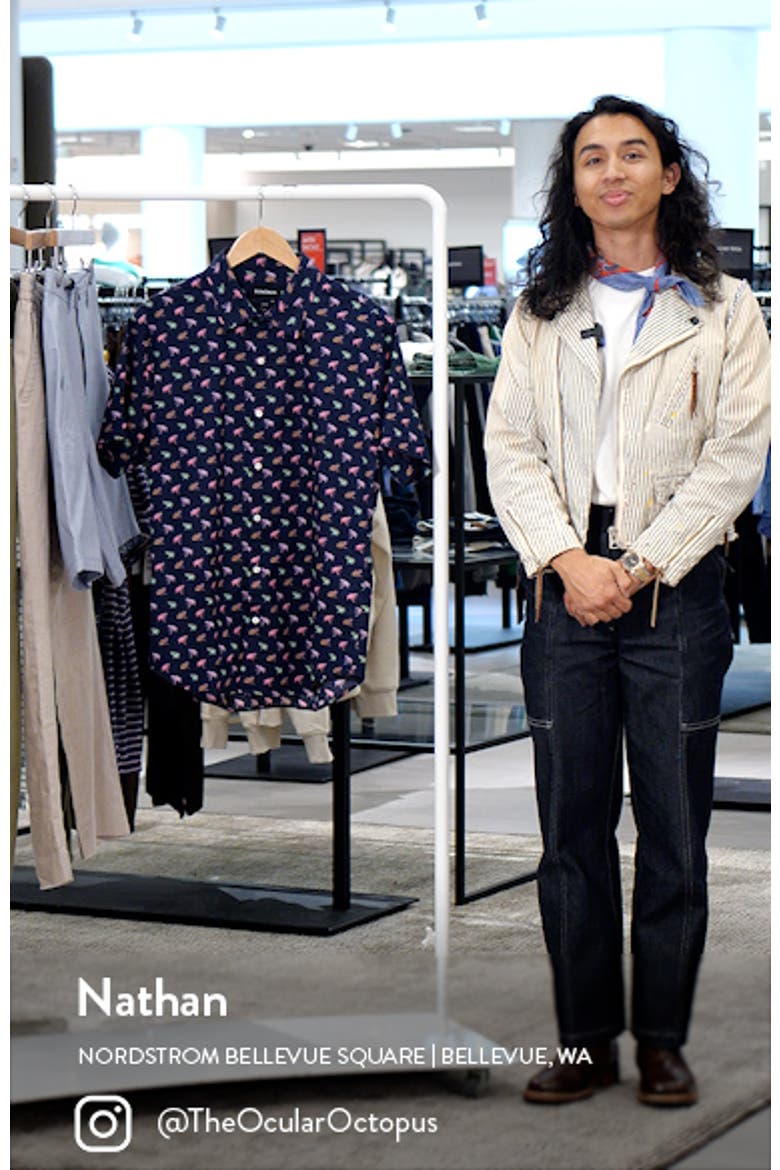 Riviera Frog Print Short Sleeve Stretch Cotton Button-Up Shirt video