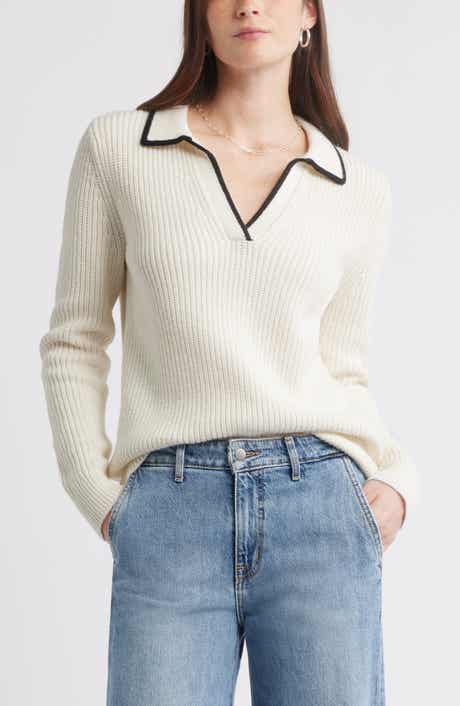 Caslon® Johnny Collar Cotton & Wool Sweater