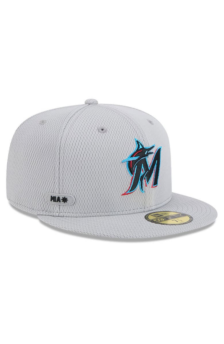 New Era Men's New Era Gray Miami Marlins 2025 MLB Clubhouse 59FIFTY Fitted Hat, Main, color, 