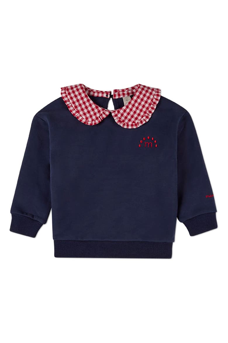 2 Piece Ruffled-Gingham-Collared Sweatshirt and Sweatpants Set, Alternate, color, Navy-Red
