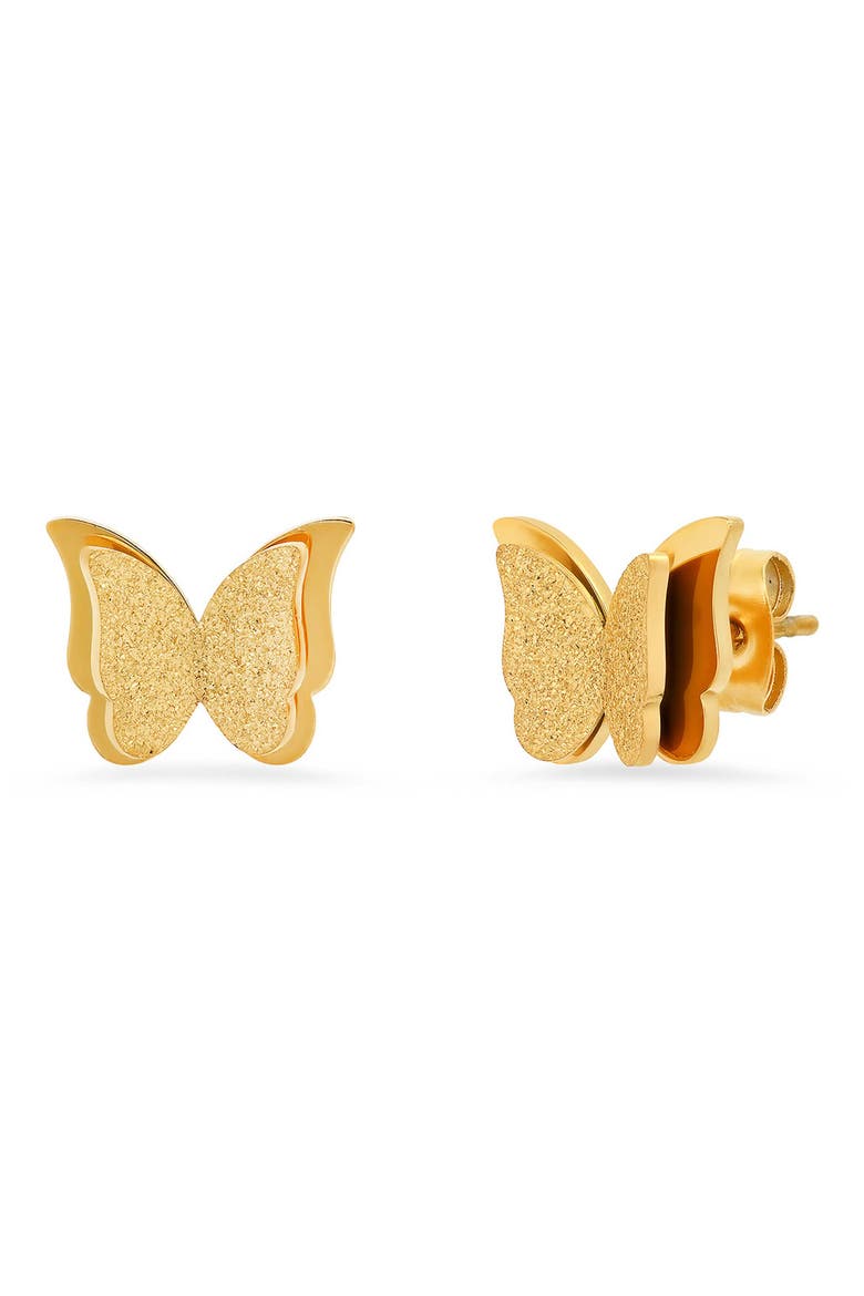 Sand Dust Layered Butterfly Stud Earrings, Main, color, GOLD