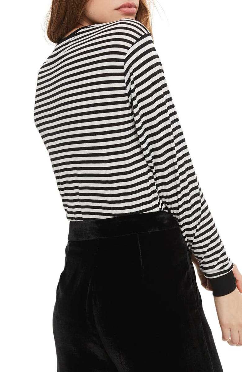 Topshop Embroidered Ciao Stripe Tee, Alternate, color, 