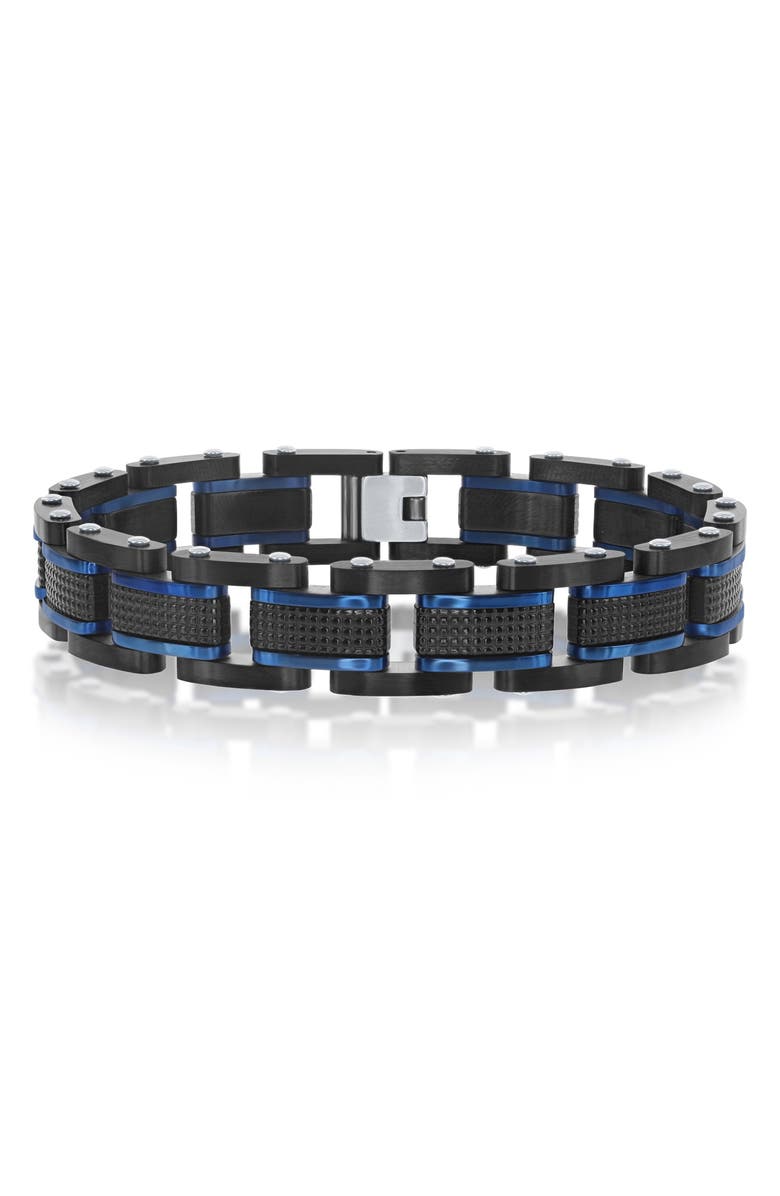 BLACKJACK Blue & Black Stainless Steel Link Bracelet, Main, color, 