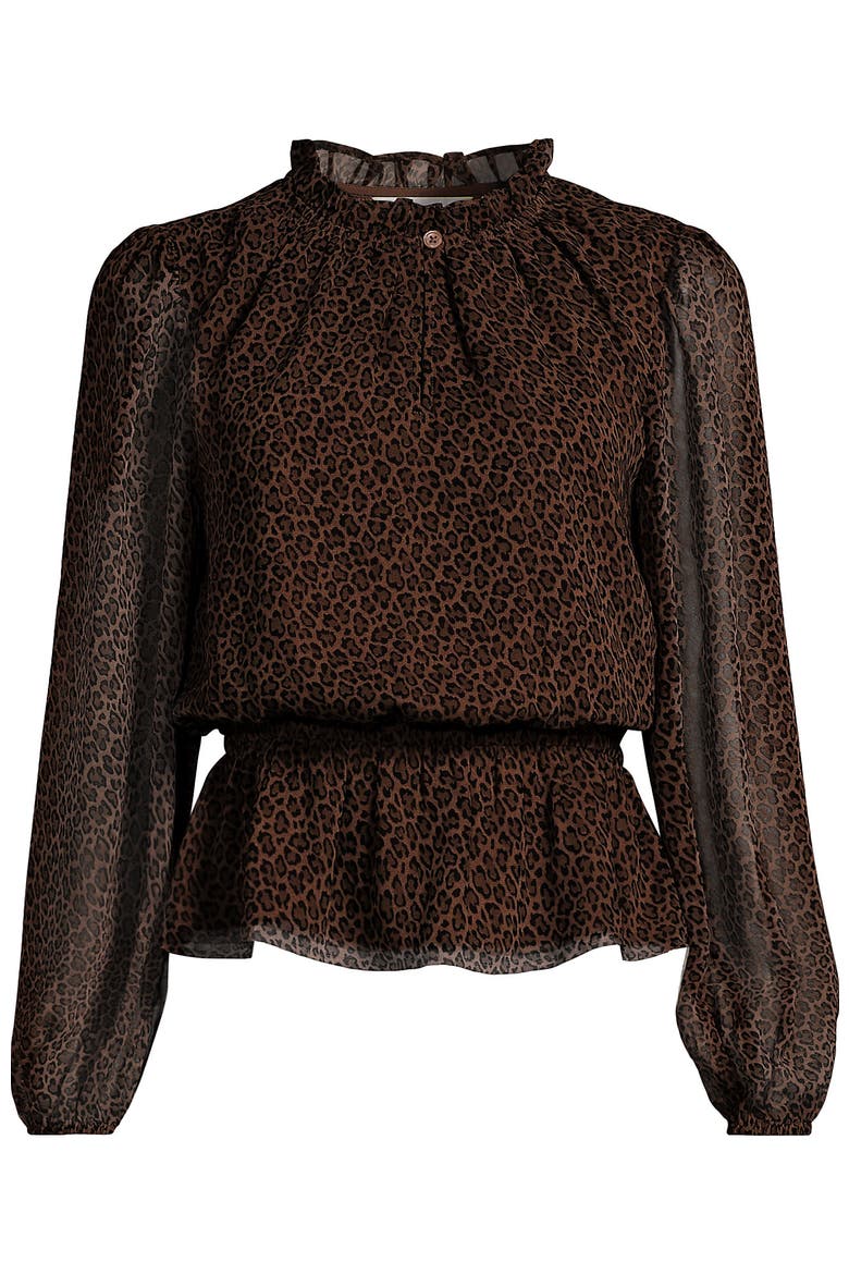 Chiffon Peplum Top, Alternate, color, Dark Clay Animal Spots