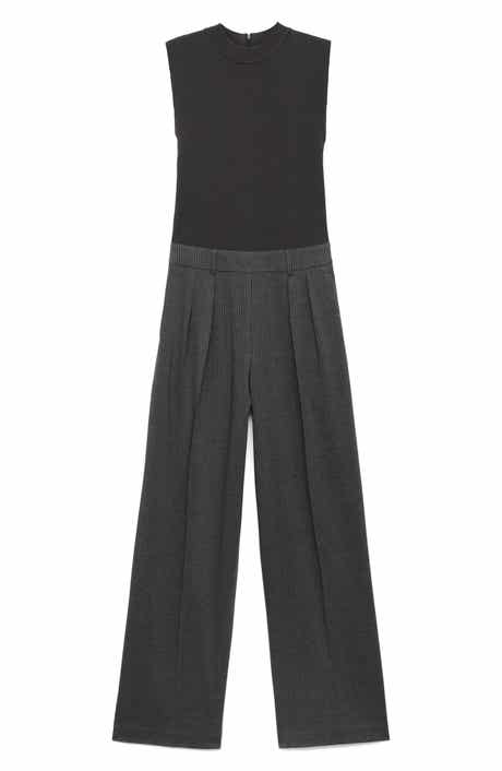 MANGO Pinstripe Sleeveless Wide Leg Jumpsuit