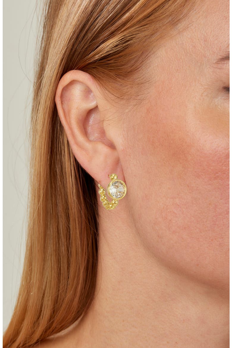 Cubic Zirconia Bezel Huggie Hoop Earrings, Alternate, color, YELLOW