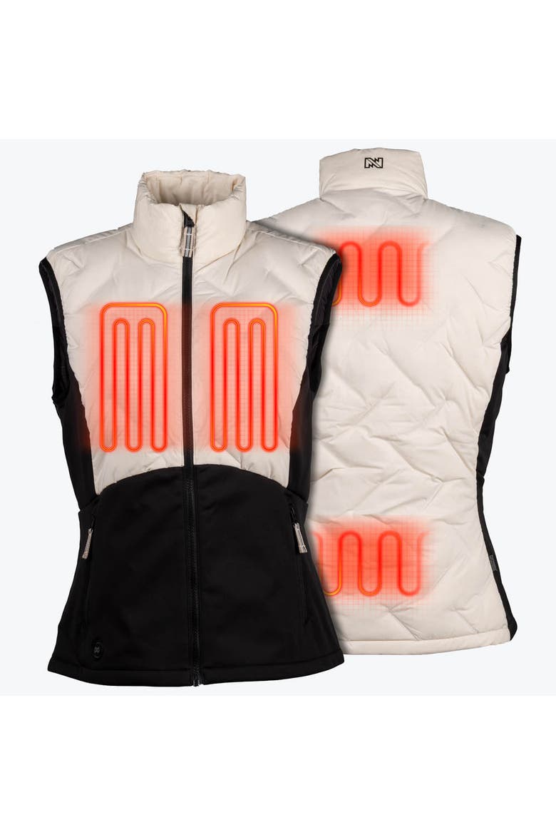 Women's Natural Down Hybrid Heated Vest, Alternate, color, Black/Cream