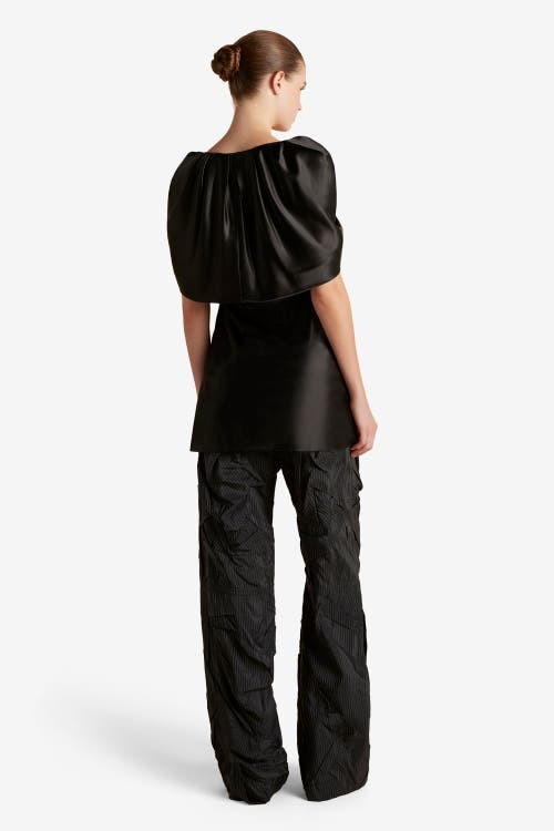 Marina Moscone Satin Top With Draped Neckline In Black