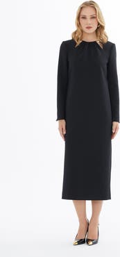 Gizia Elegant Slit-Sleeve Midi Dress with Metal Detail