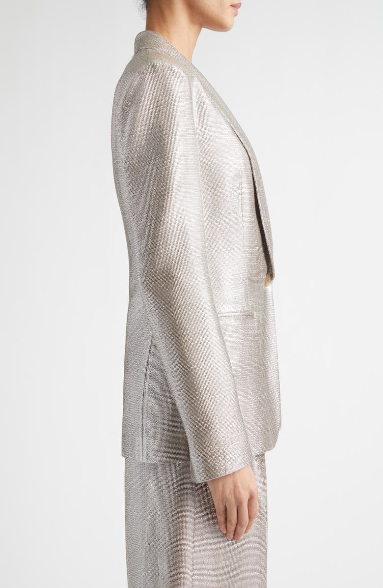 ST. JOHN Shawl Collar Lamé Suiting Jacket, Alternate, color, Antique Silver