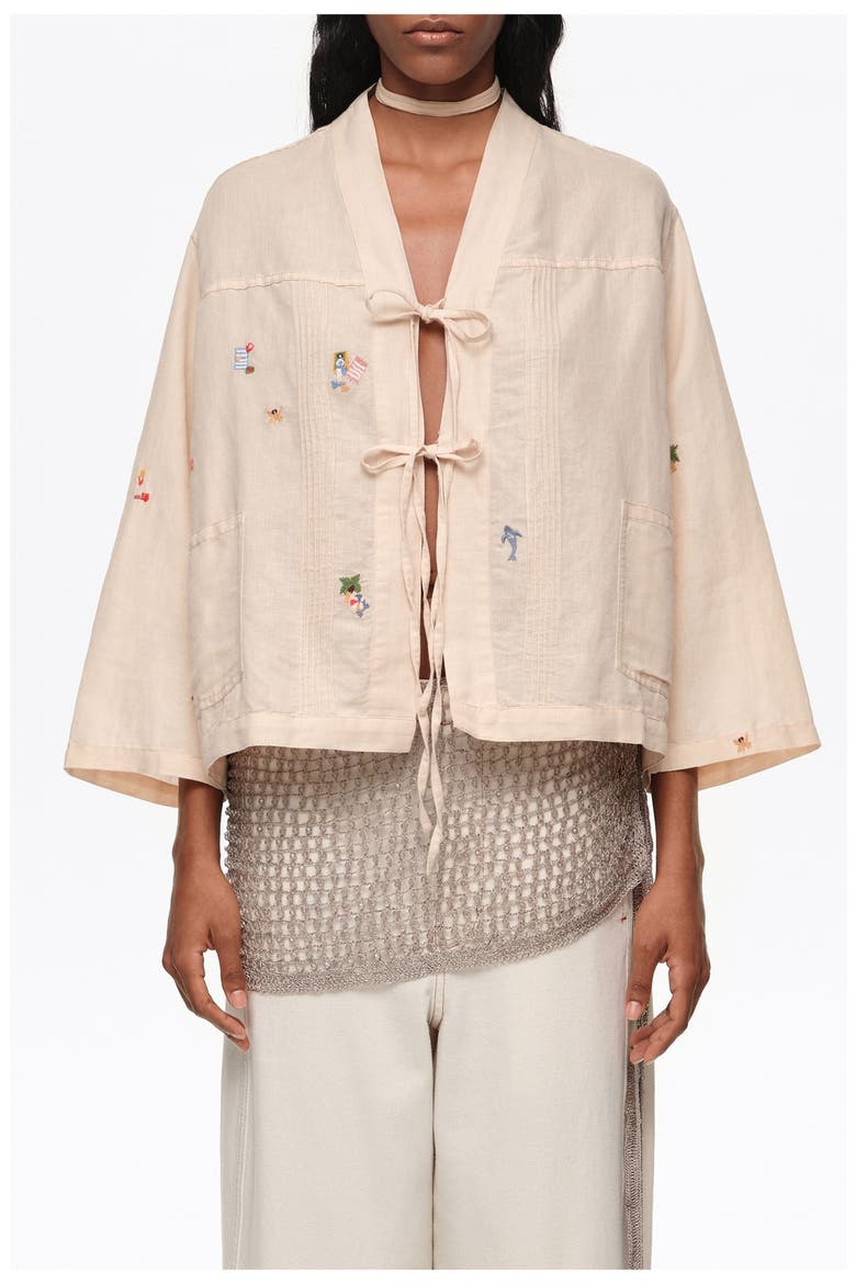 Mini Embroidered Kimono Jacket, Main, color, SAND