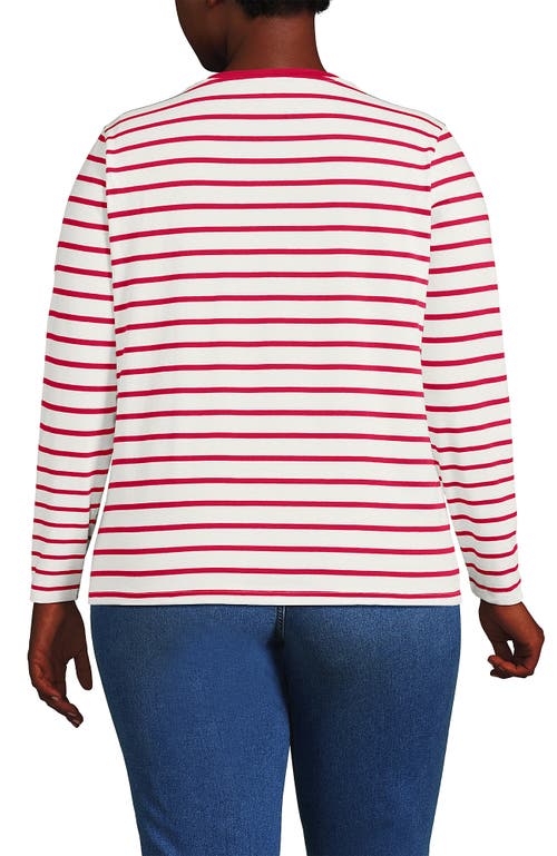 Lands' End Plus Size Relaxed Supima Cotton Long Sleeve V-neck T-shirt In Red