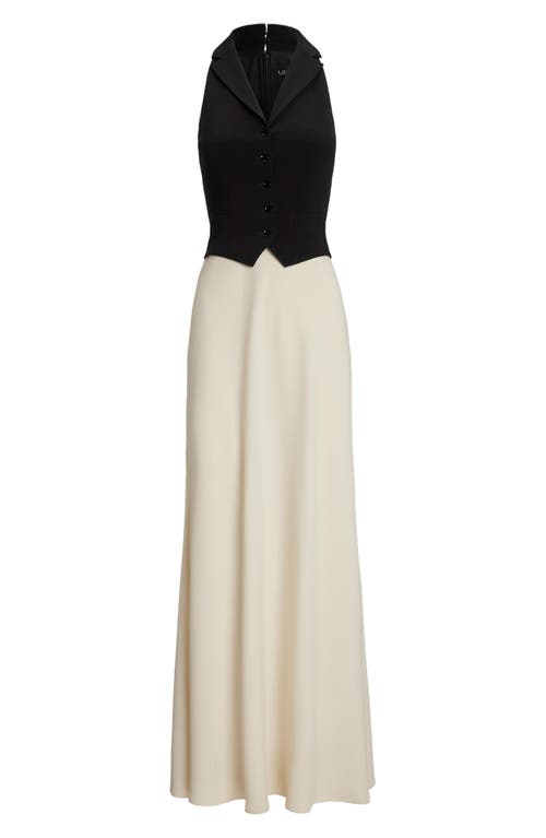 Shop Ralph Lauren Lauren  Sleeveless Charmeuse Gown In Black/mascarpone Cream