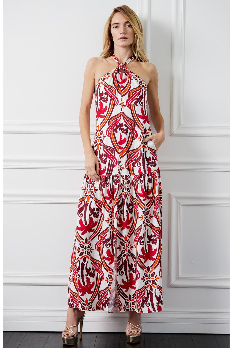 Jordie Print Halter Maxi Dress, Alternate, color, RED MULTI