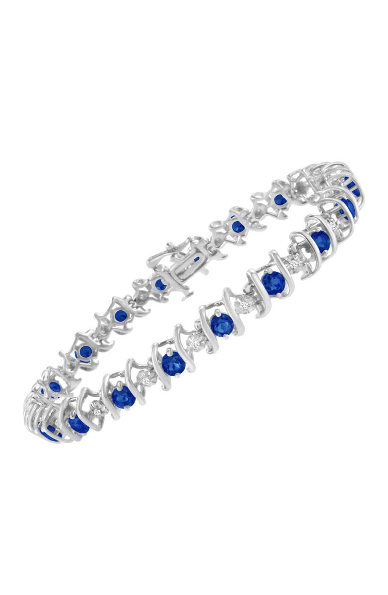 Haus of Brilliance .925 Sterling Silver Lab-Grown Birthstone and 1/6 Cttw Diamond Tennis Bracelet, Alternate, color, Blue Sapphire