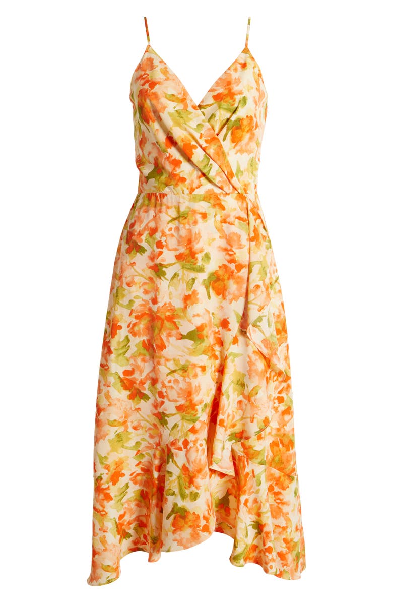 Chelsea28 Faux Wrap Midi Dress, Alternate, color, Orange- Green Rebecca Floral