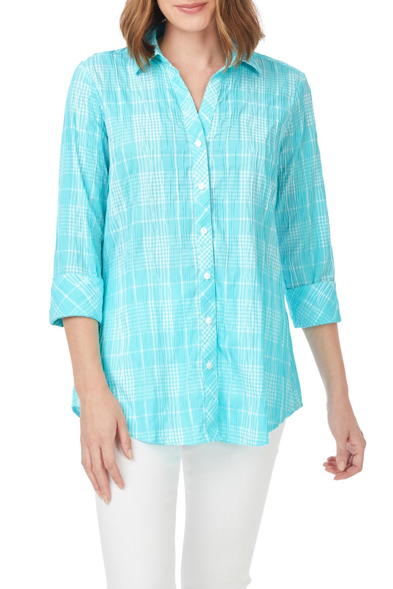 Faith Beach Plaid Button-Up Tunic Shirt, Main, color, OCEANSIDE