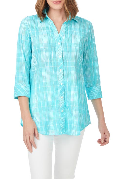 Faith Beach Plaid Button-Up Tunic Shirt