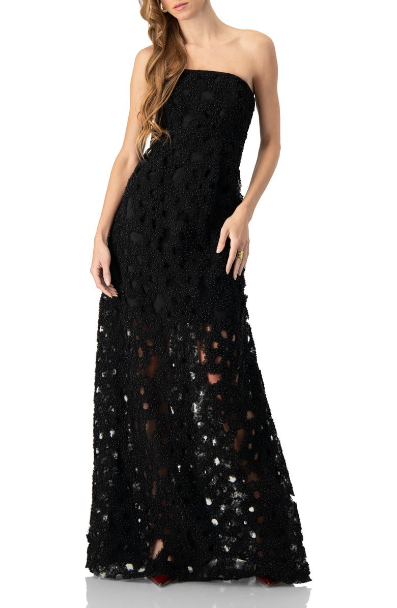 IVONNE Strapless Pearl Embellished Gown, Main, color, Black