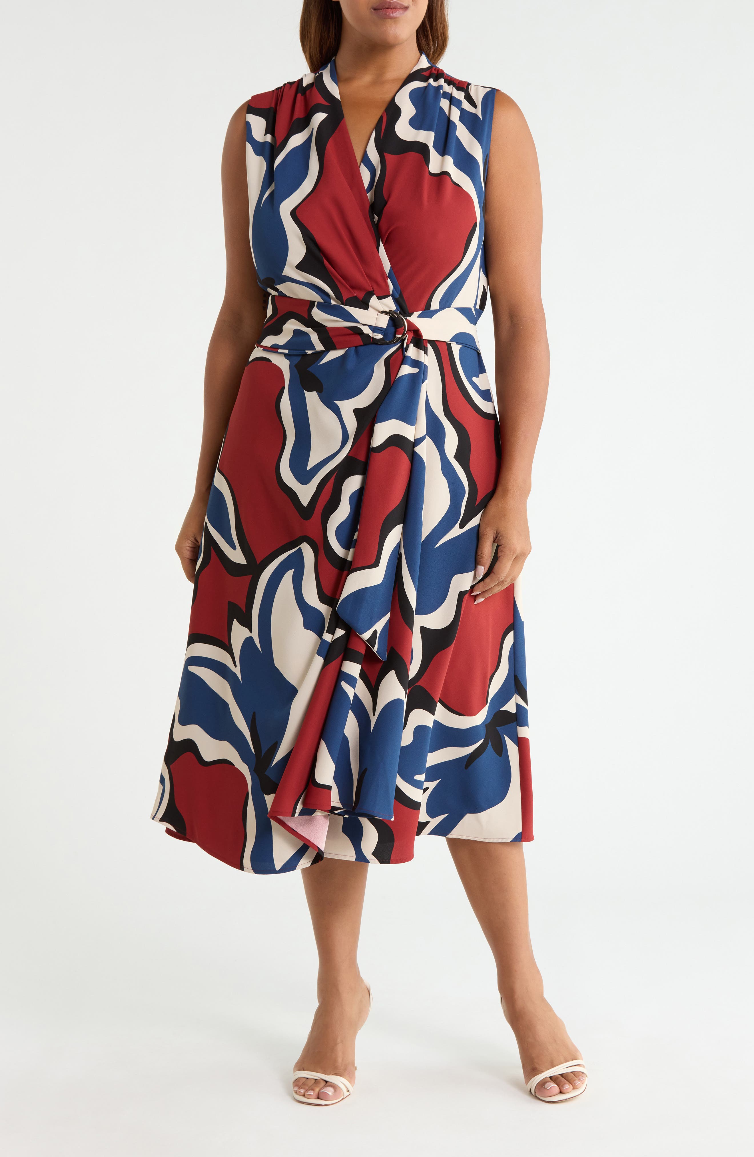 Print Surplice Midi Dress