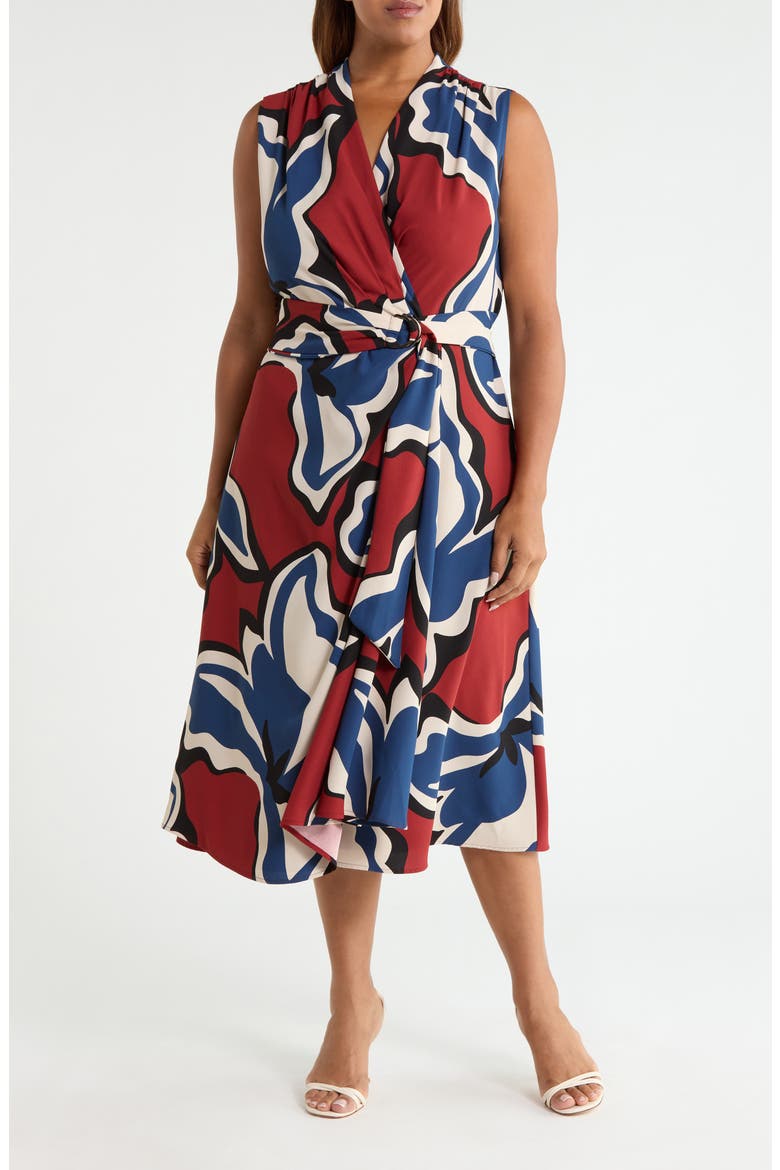 Print Surplice Midi Dress, Main, color, RUST MULTI