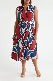 Anne Klein Print Surplice Midi Dress