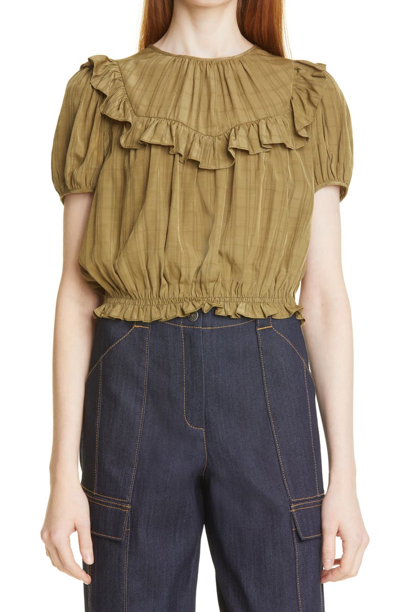 Cinq à Sept Randee Ruffle Crop Top, Main, color, 