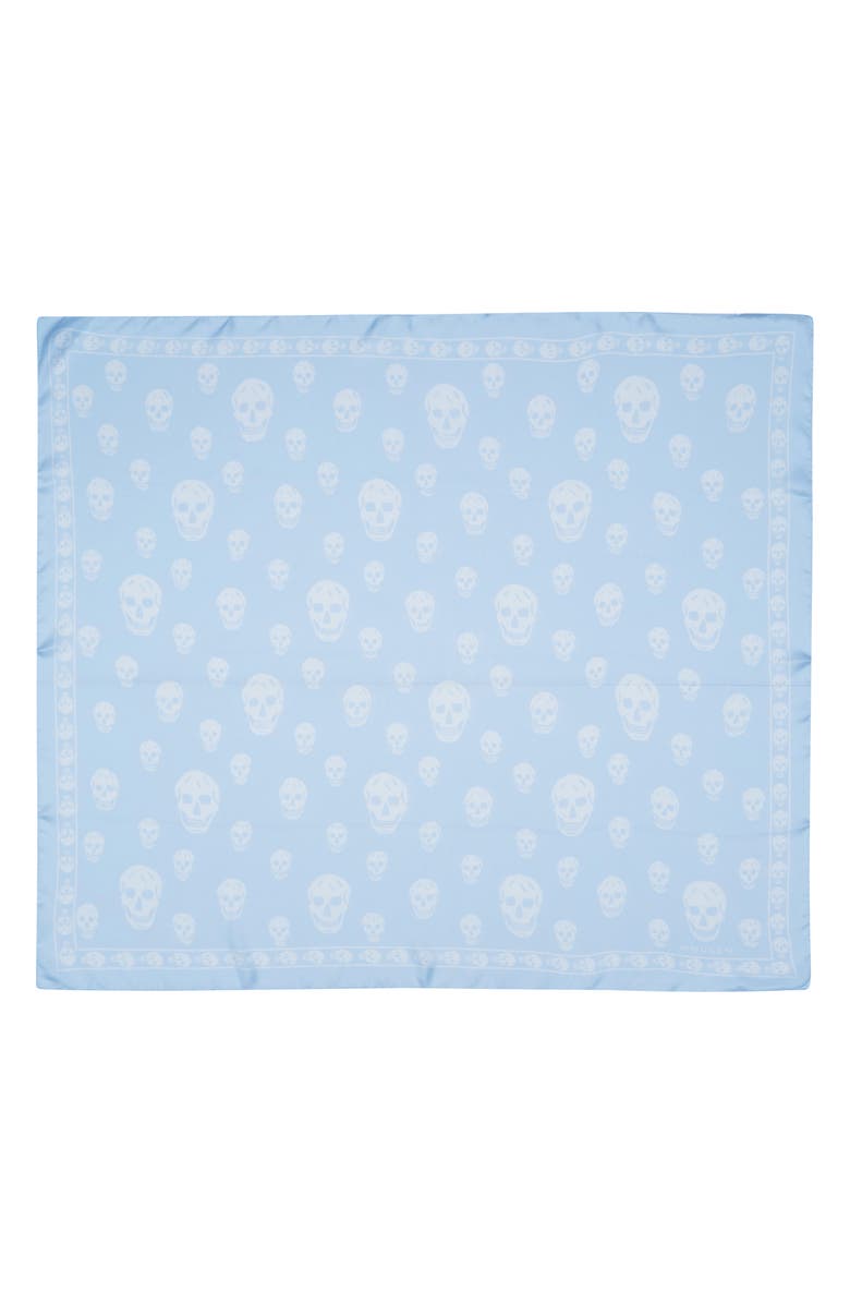 McQueen Skull Print Silk Scarf, Main, color, Iceblue/ White