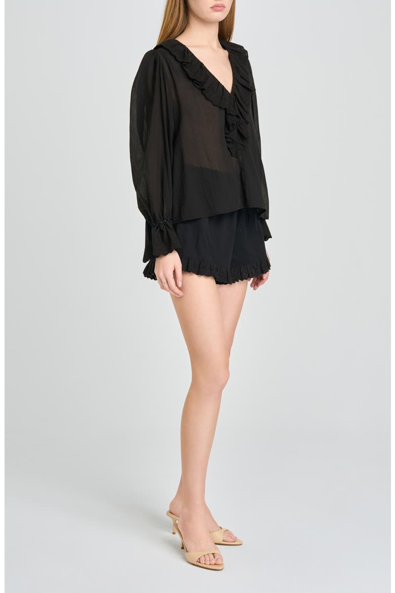 Helena Eyelet Ruffle Cotton Lawn Top, Alternate, color, BLACK